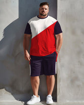 Men's Plus Size Casual Simple Color-block Printed T-shirt Shorts Suit